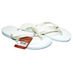 Havaianas Slim Crystal White Flip Flops Swarovski Detail Sandals Size 7/8 NWOB